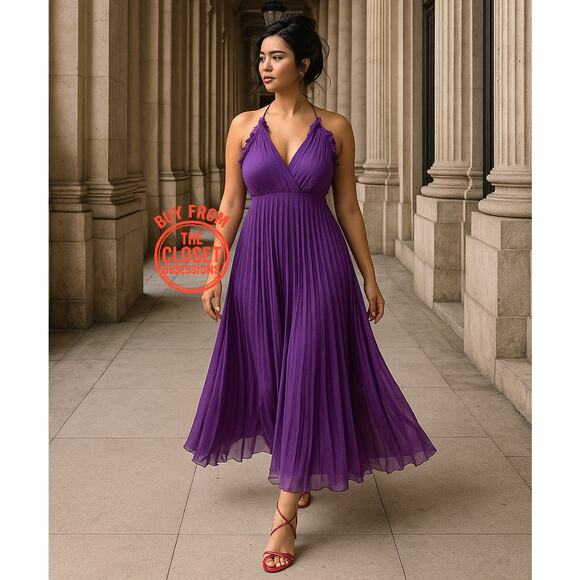 ZARA BLOGGER FAVE!!! Strappy Pleated Midi Dress NWT 💜 - Picture 3 of 16